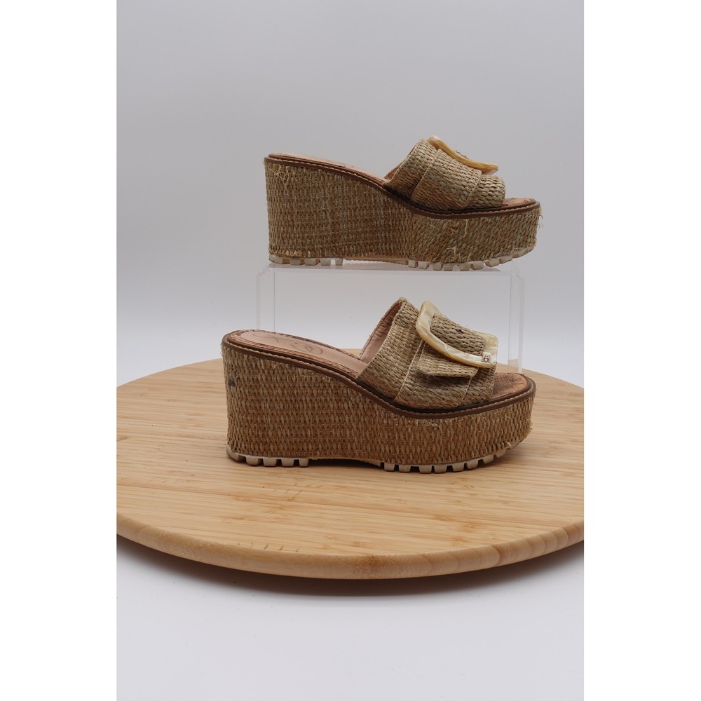 Sam Edelman Womens Size 6 Beige Espadrille Wedge Platform Sandals Buckle Slide
